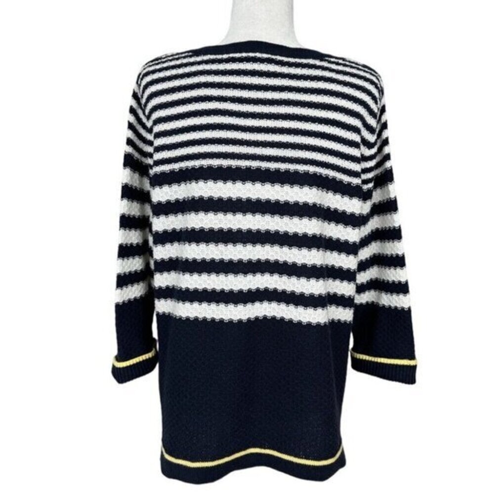 CJ Banks Womens 1X Navy Blue White Striped 100% Cotton 3/4 Sleeve Sweater Top - Picture 4 of 12